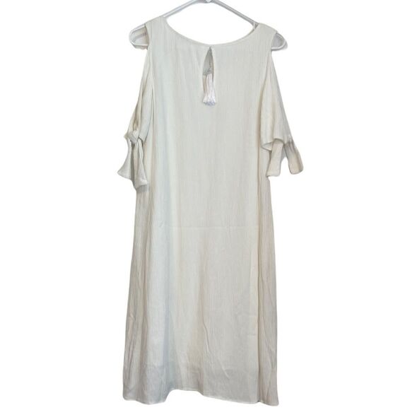 SOFT SURROUNDINGS White Destin Gauze Cold Shoulder Pockets MIDI Dress.Size XS - Picture 5 of 14